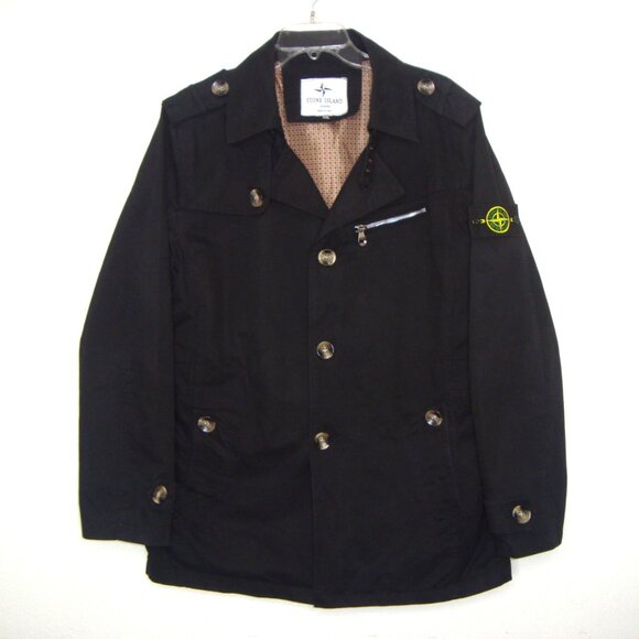Stone Island Black Button Front Trench Coat Jacket Size XXL - Picture 1 of 16